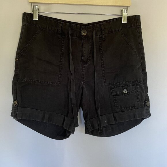 Faded Glory linen and cotton black shorts drawstring pockets casual summer - Picture 1 of 6
